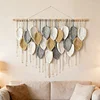 (Finished Product)Bohemian Handmade Leaf Wall Art No Drilling Handmade Craft Macrame Wall Decor Handmade Woven Leaf Tapestry for Apartment Living Room Bedroom Nursery Backdrop