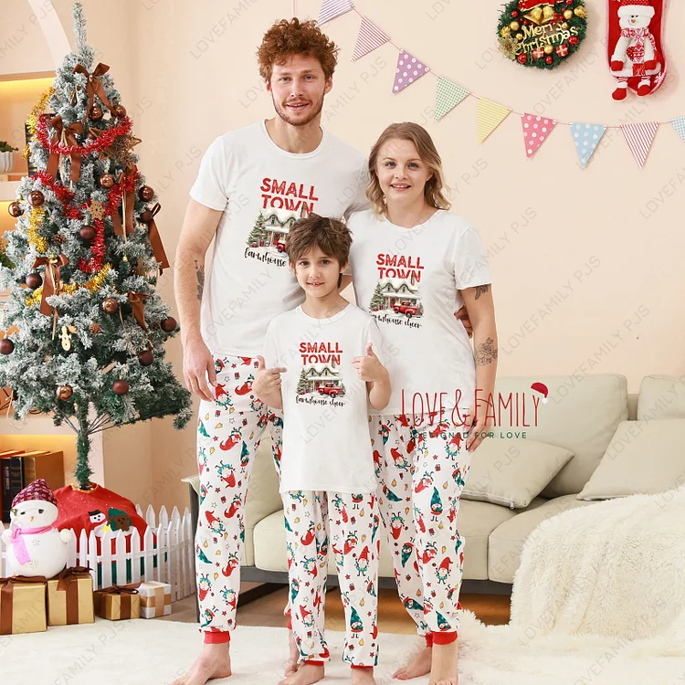 Small Town Christmas Family Matching Pajamas Short Sleeve PJs Sets