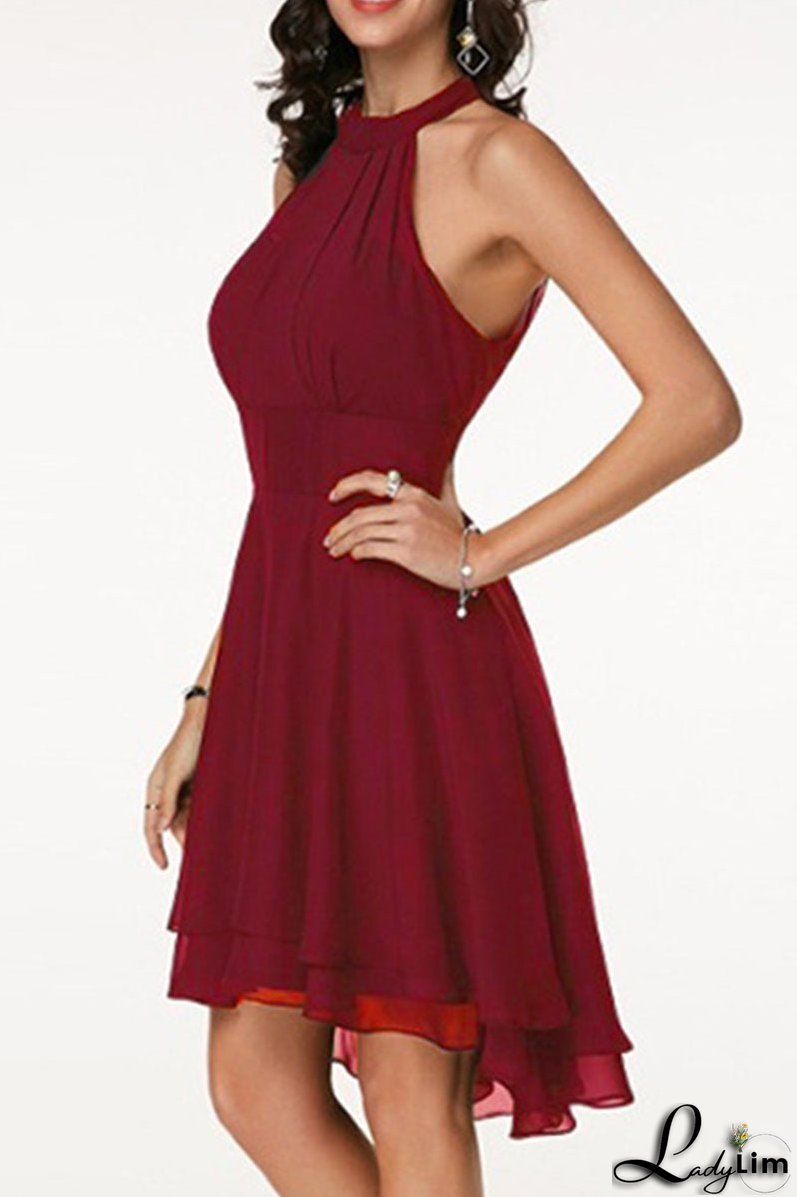 Fashion Street Solid Split Joint Halter A Line Dresses(7 colors)