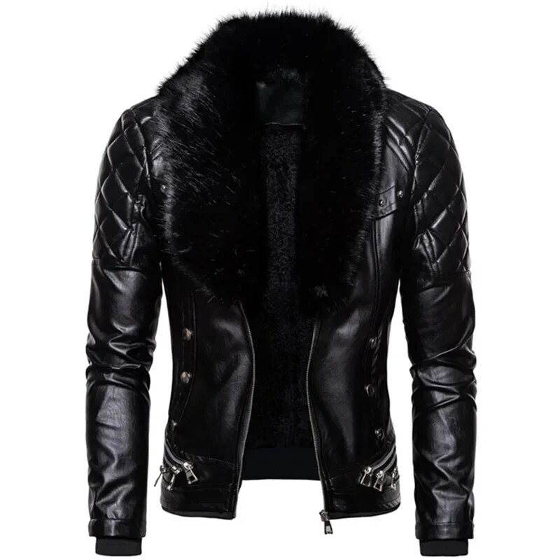 2025 Men's Autumn Suede Collar Removable Slim Fit Men's Warm Pu Jacket New Motorcycle Bomber Jacket Wool Leather Jacket Eur 2XL