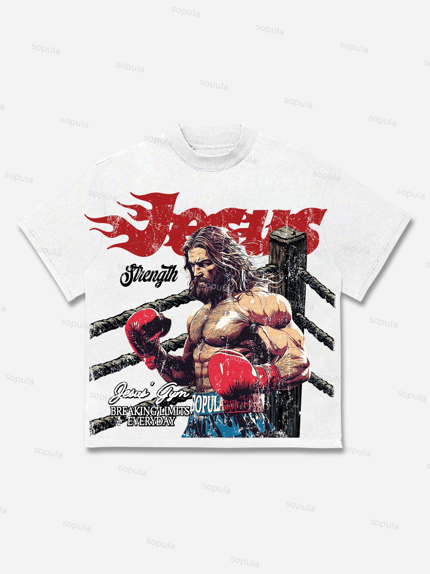 Jesus' Gym Boxer Graphic Print Cotton T-shirt - SOPULA