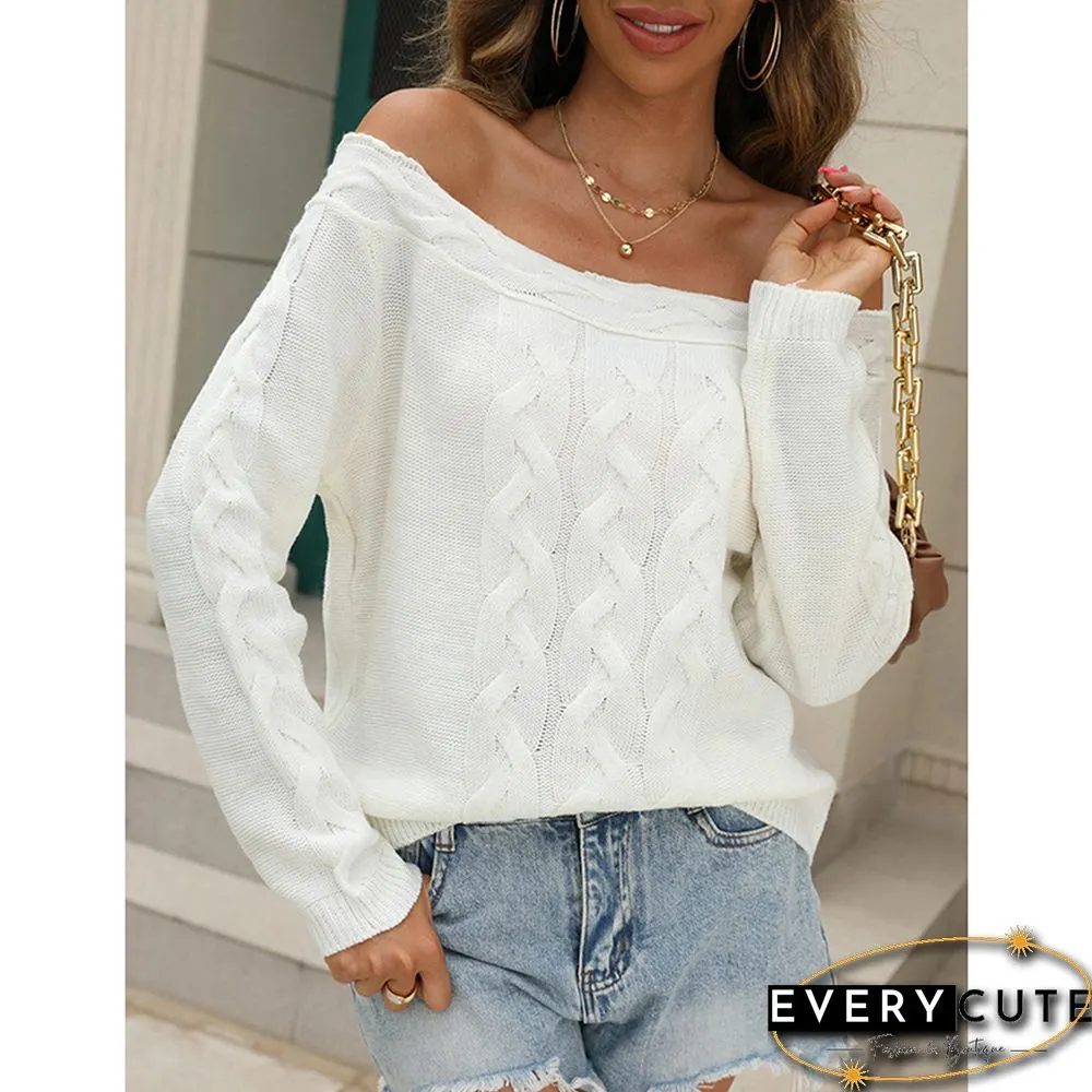 White Knitted Off the Shoulder Pullover Sweater