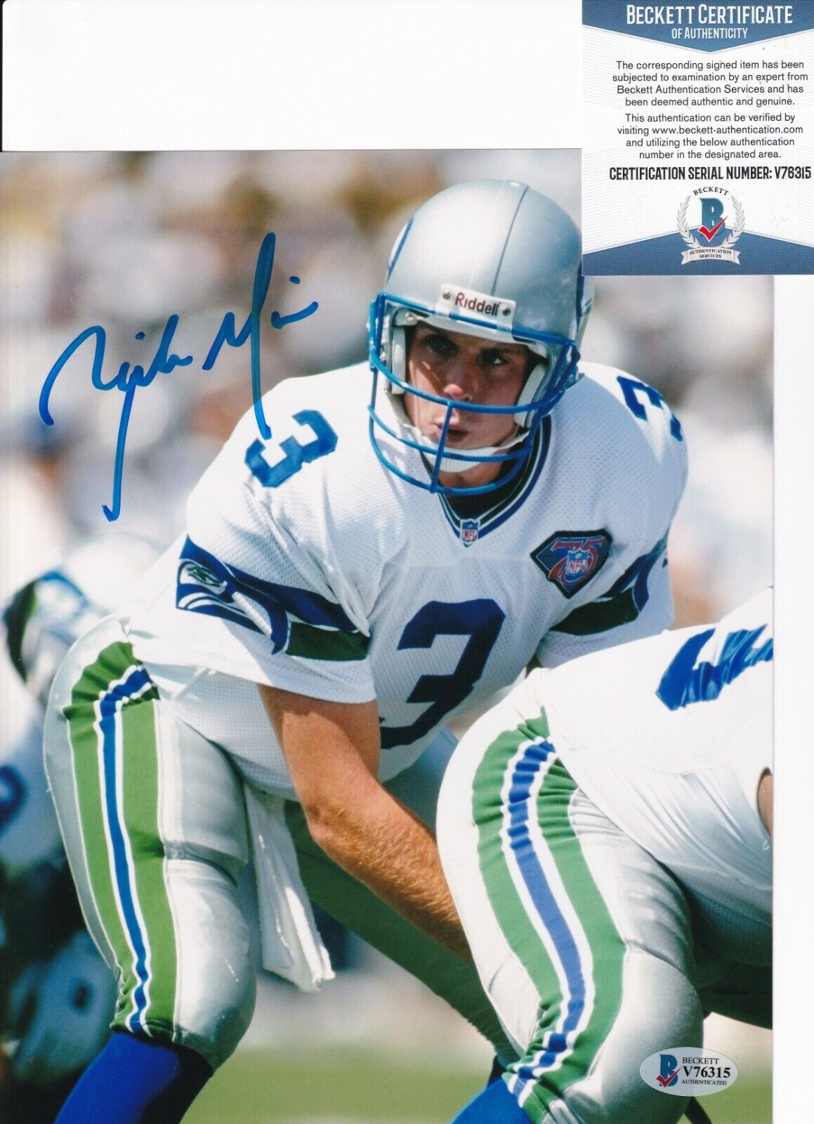 RICK MIRER signed (SEATTLE SEAHAWKS) Football 8X10 Photo Poster painting BECKETT BAS V76315