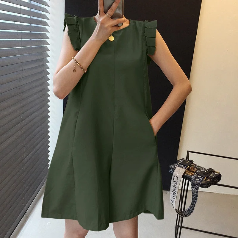 ZANZEA Eelgant 2022 Summer Women Short Sleeve Jumpsuits Casual O Neck Ruffles Rompers Female Work Playsuits Solid Short Overslls