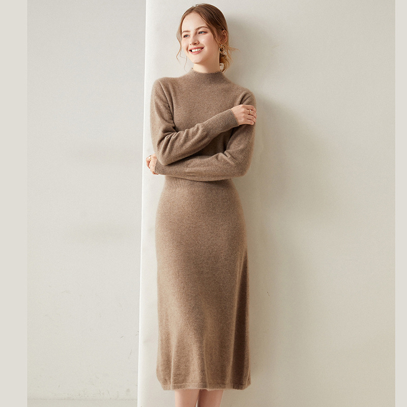 Half Turtleneck Women's Cashmere Dress REAL SILK LIFE