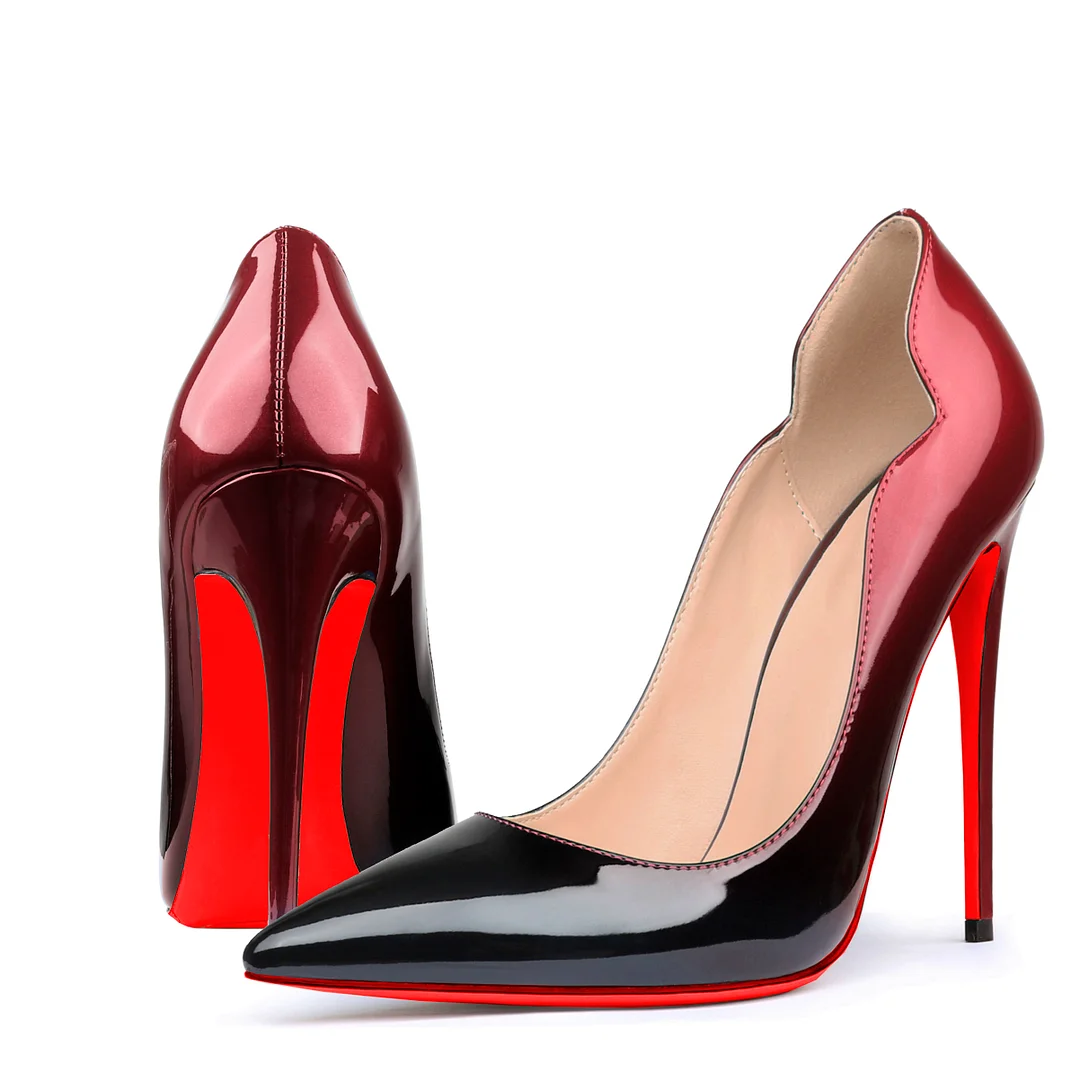 120mm Classic Women's Red Bottom Gradient High Heels Pointed Toe Fashion Patent Stiletto Pumps-MERUMOTE
