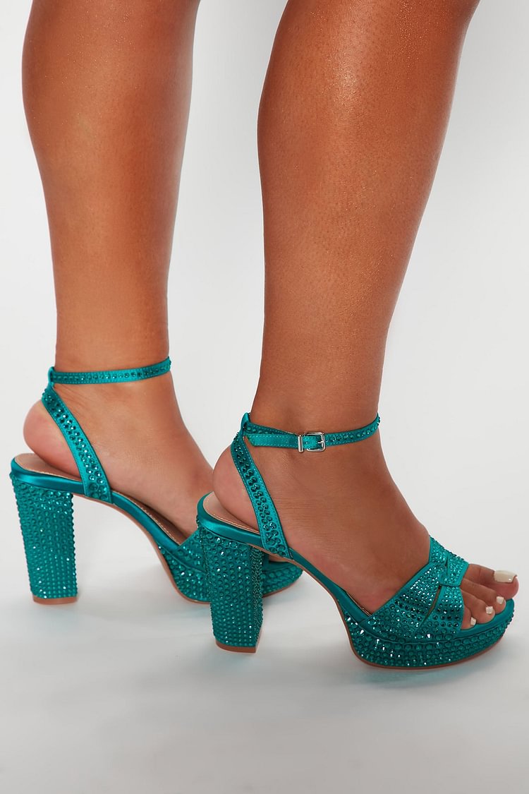 Lillian Embellished Platform Heels - Emerald