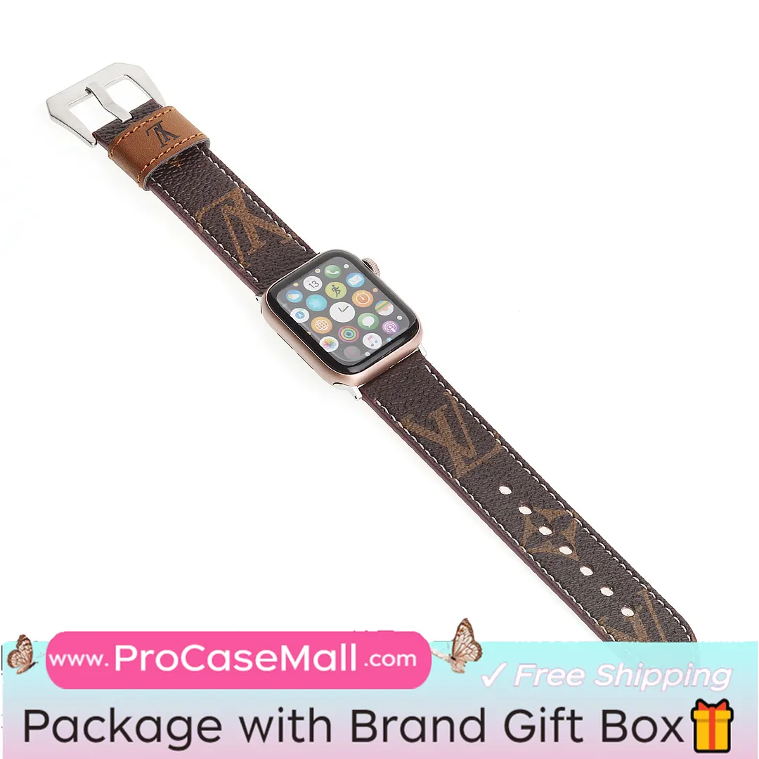 LV Genuine Leather Monogram Canvas Apple Watch Strap Checkerboard Canvas