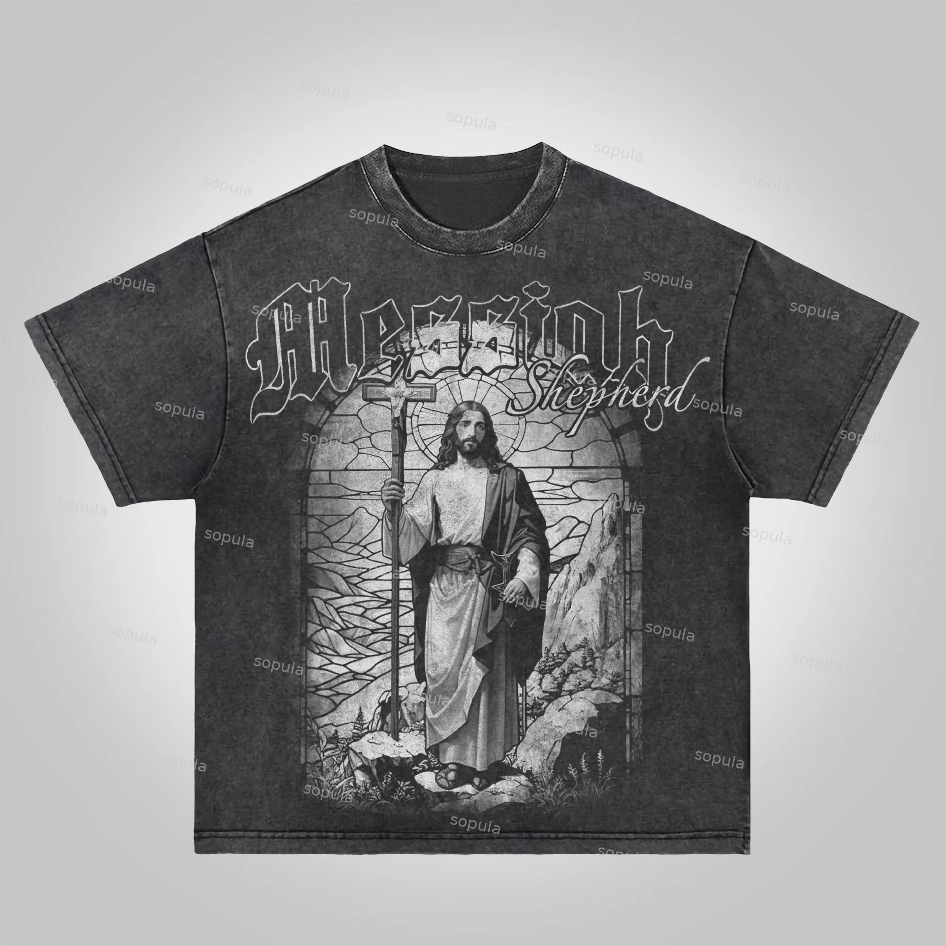 Sopula Vintage Jesus Graphics Acid Washed T-Shirt