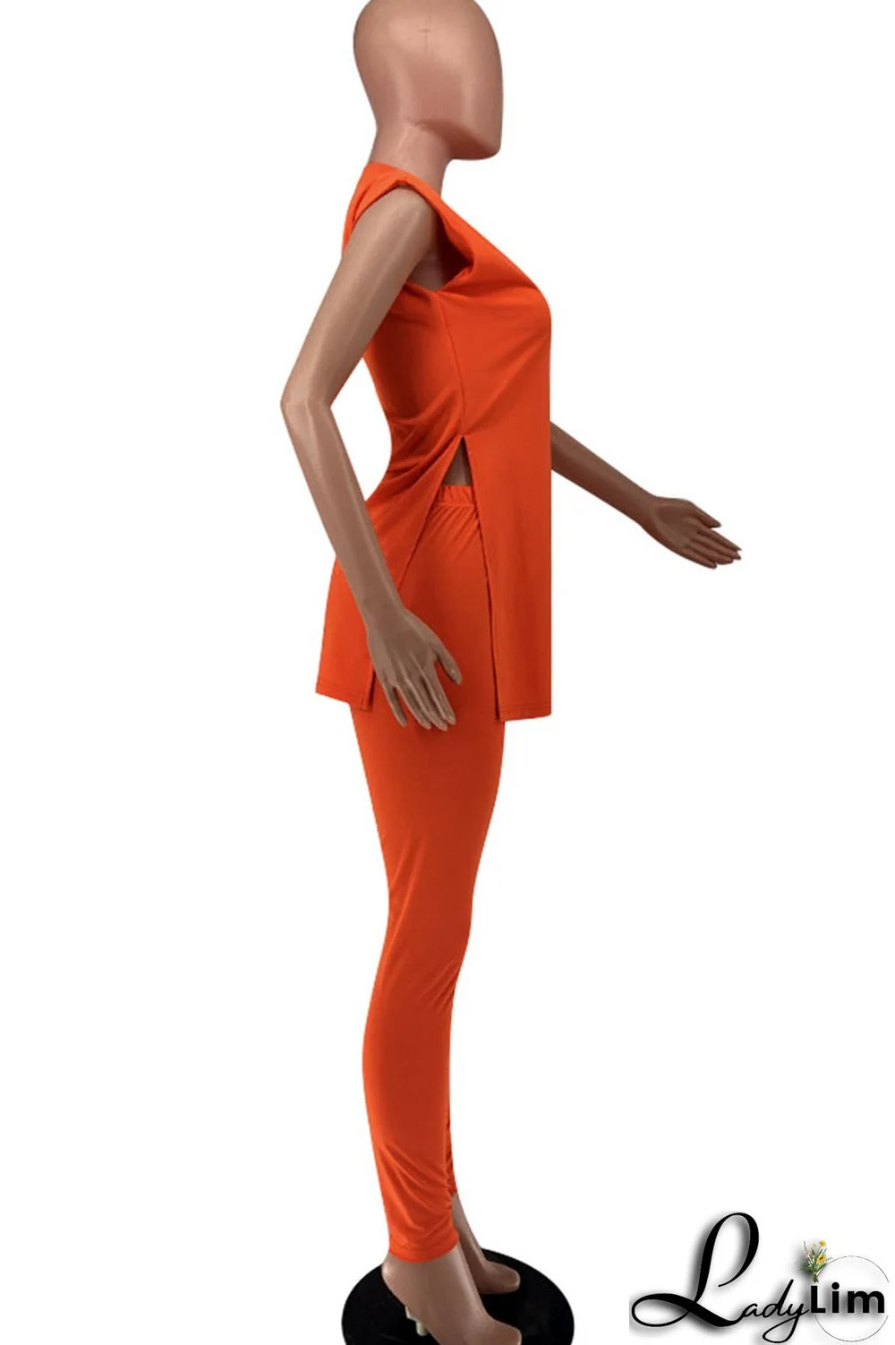 Green Sexy Print Split Joint Slit O Neck Sleeveless Two Pieces