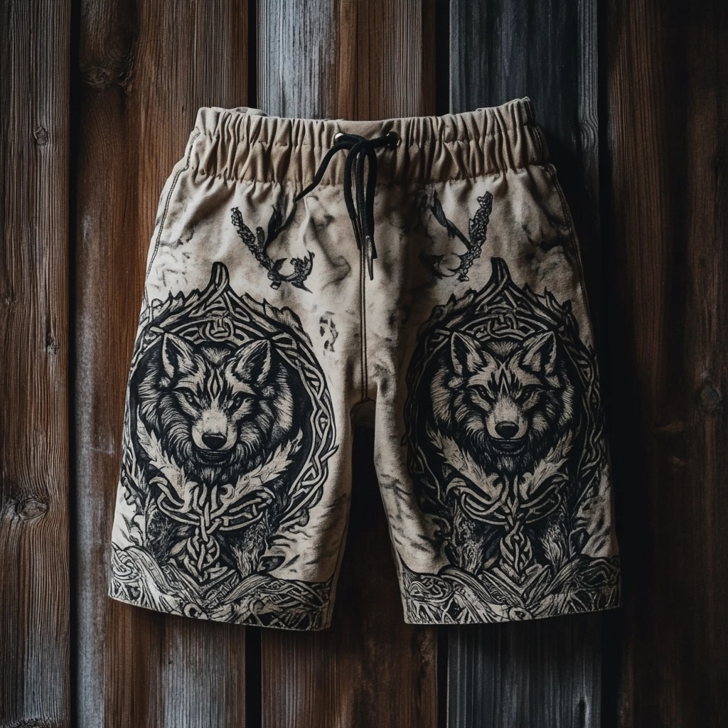 Men's Viking Nordic Wolf Fenrir Totem Vintage Sport Shorts / Rvogue / Rvogue