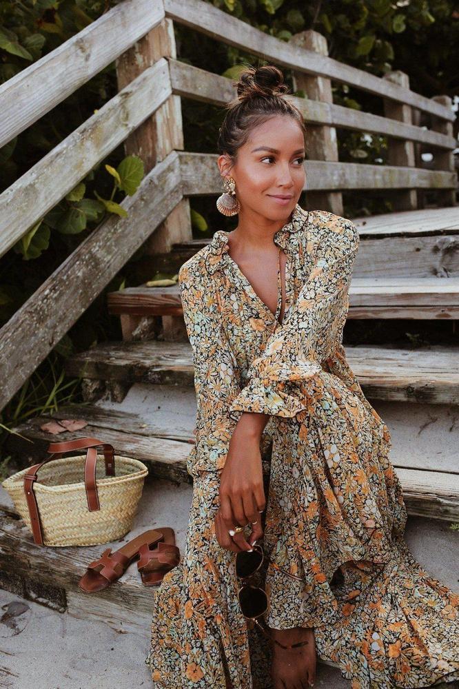 Toes in the Sand Floral Print Maxi Dress--vocosishoes