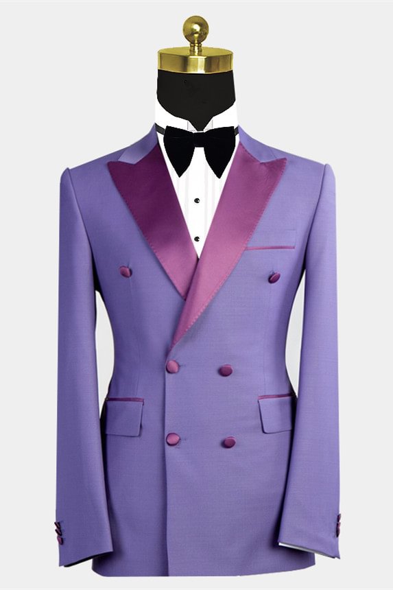 Peaked Lapel Purple Elegant Bespoke Double Breasted Men Suits | Ballbellas Ballbellas