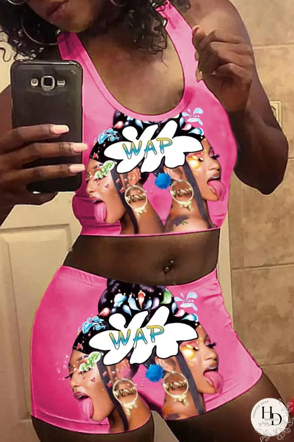 Black Casual Sportswear Sleeveless U Neck Tank Short Print Two Pieces