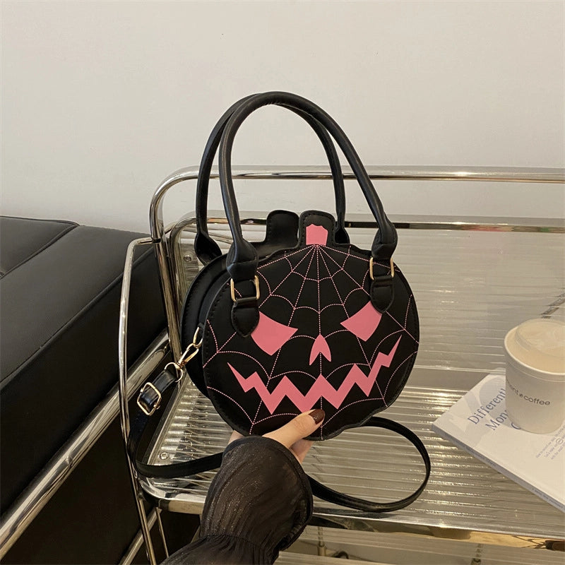 Halloween Women’s Pu Leather Pumpkin Vintage Style Classic Style Round Zipper Crossbody Bag