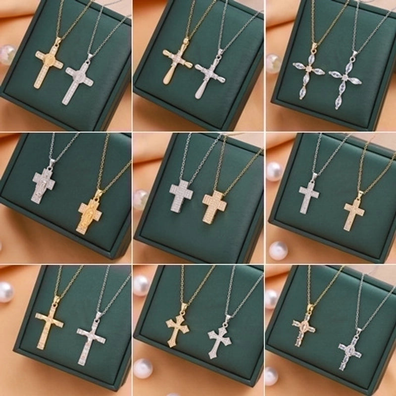 Titanium Steel Casual Minimalist Cross Plating Pendant Necklace