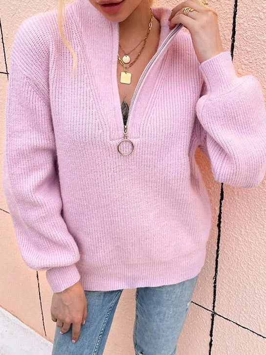 Women's Long Sleeve V-neck Knitted Sweater Top