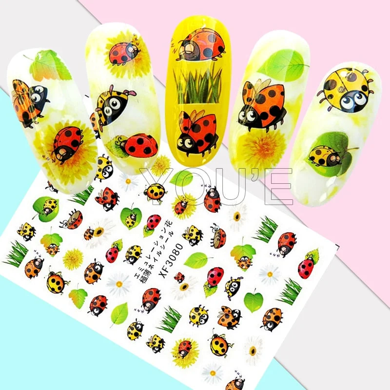 3D Nail Art Stickers Cactus Sticker Nails Art Decals Cartoon Adhesive 3D Leaves Manicure for Nails Design Decoration Art Foil