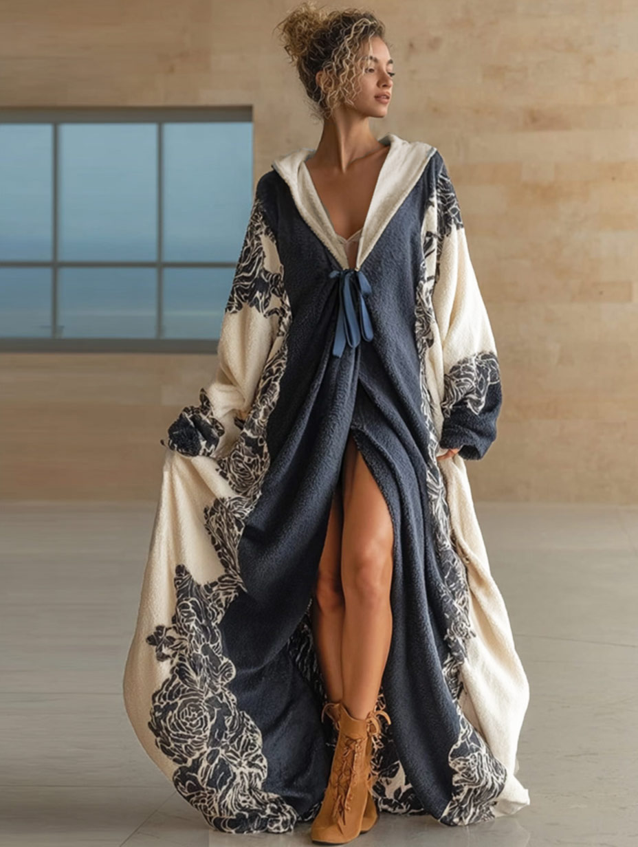 Women&rsquo;s Flower Pattern Luxury Fleece Long Robe