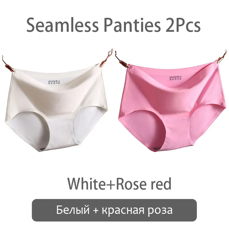 FINETOO Seamless Panties Women Ice Silk Underwear M-2XL Soft Female Underpants Big Size Seamless Underwear 2Pcs/set Girls Briefs