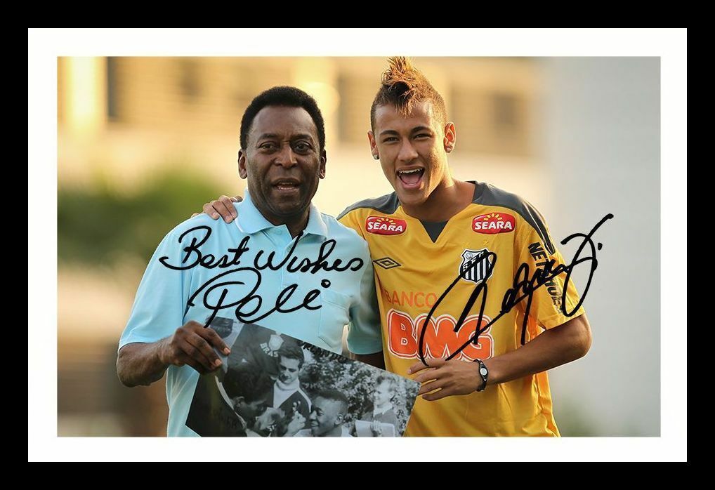 Neymar JR & Pele Autograph Signed & Framed Photo Poster painting