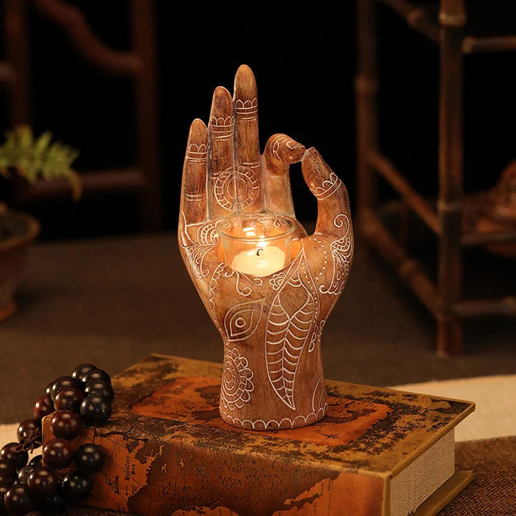 Tea Light Candle Holders Meditation Decor Buddha Hand Candle Holder Zen Spiritual Sculpture