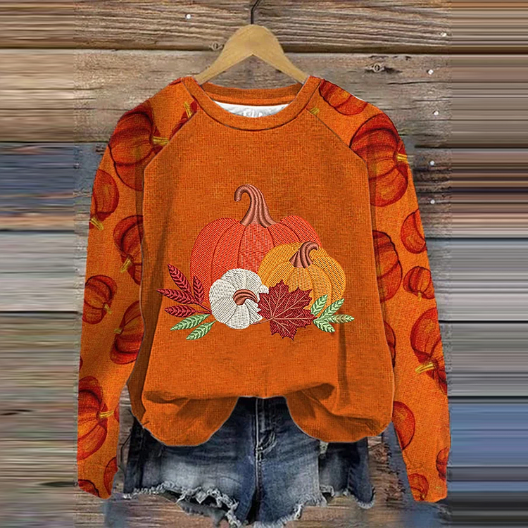 Thanksgiving Autumn Pumpkin Printed Women's Sweatshirt