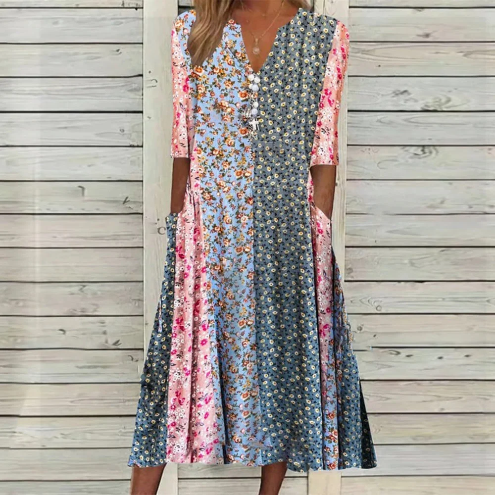 Chic Multicolor Print Midi Dress