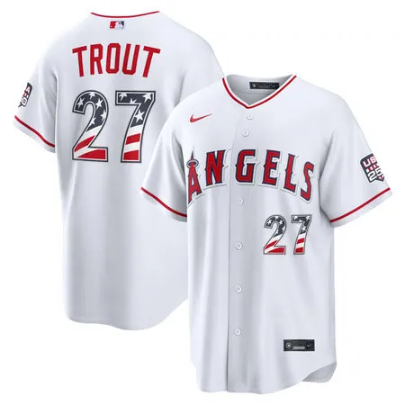 Youth Los Angeles Angels #27 Mike Trout Nike White USA 250 Fourth of July Home Stadium Jersey