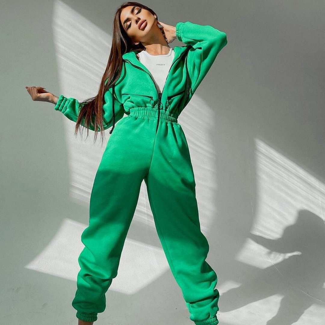 Tawnie Elegant Women's Jumpsuit Warm Overalls Fleece Hooded Zipper Drawstring Jumpsuit and Bodysuit Casual One Piece Ladies 2022