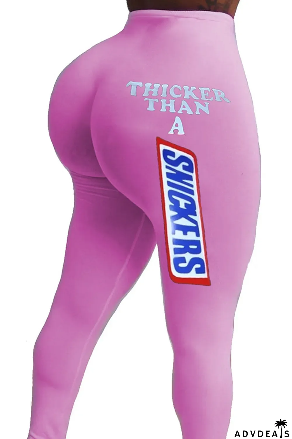 Pink Elastic Fly Mid Print Straight Pants Bottoms