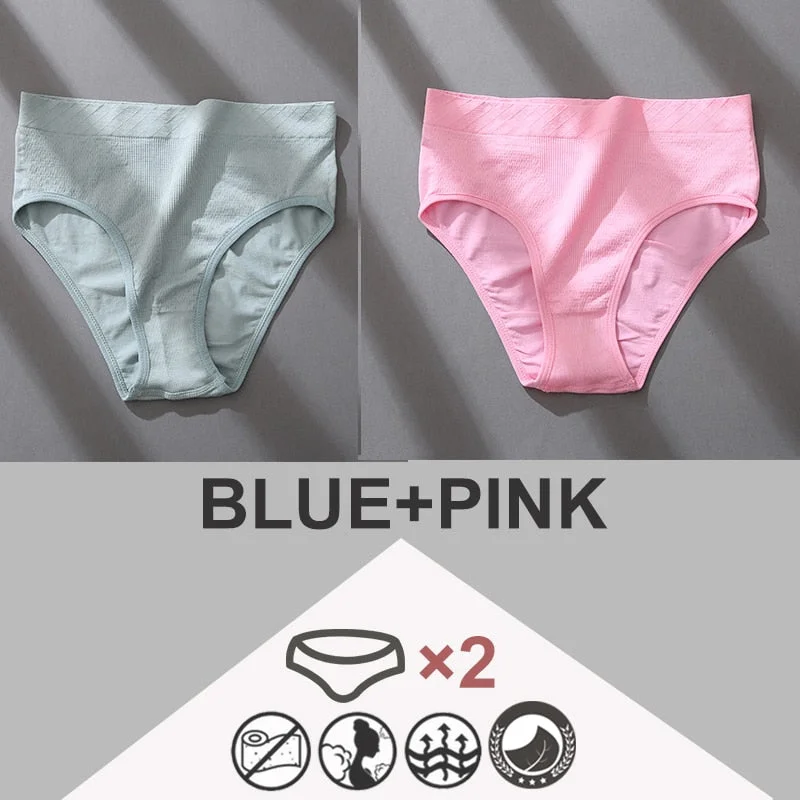 FINETOO 2PCS/Set Women Panties Bodyshaper M-2XL Women's Underwear Lingerie 8 Solid Colors Sexy Female Undepant High Waist Briefs