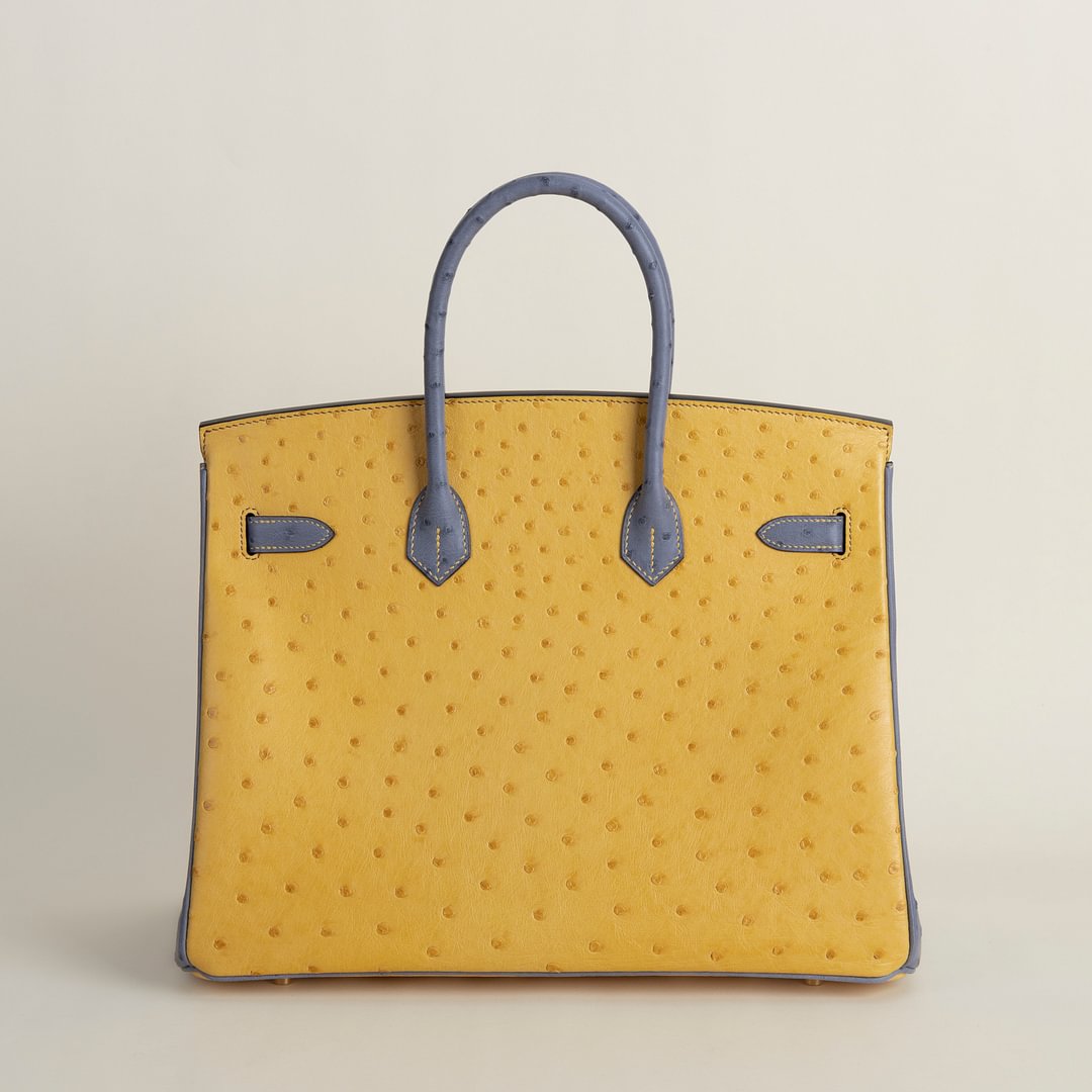 Birkin 35cm Ostrich 9D Jaune amber/82 gris agate GHW