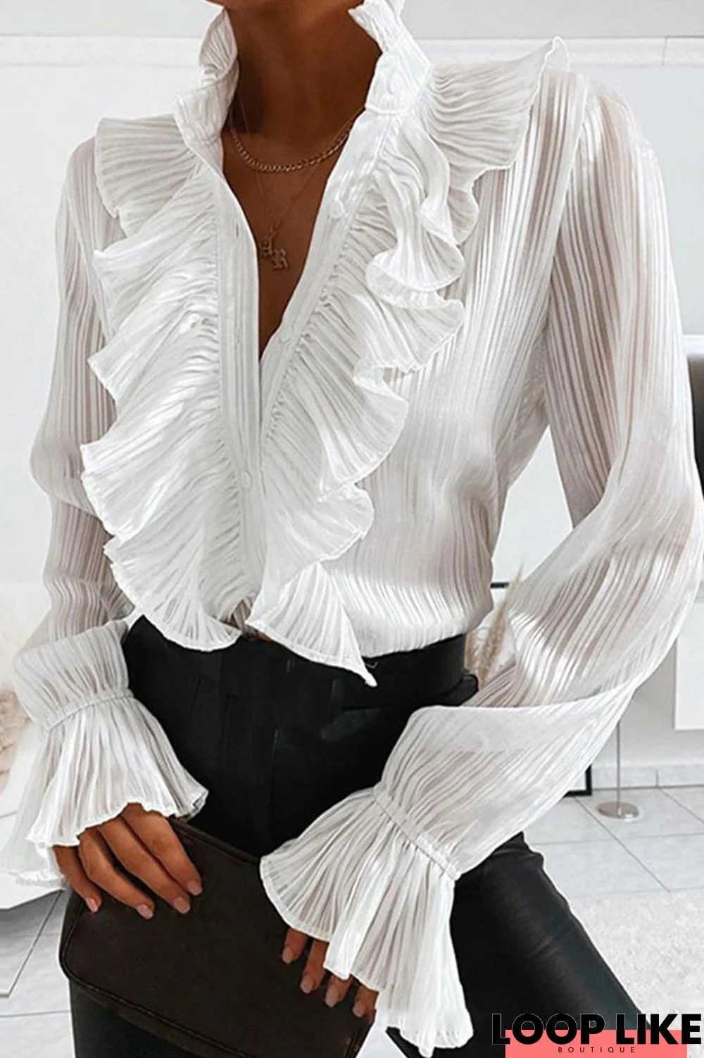 Sweet Elegant Solid Patchwork Mandarin Collar Blouses