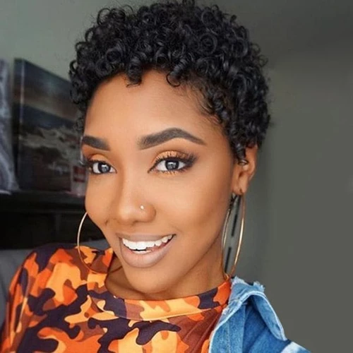 US Mall Lifes® | (✨NEW)Best Design Kinky Short Curly Wig For Women | "Green" Wig/Black/Brown/Blonde/Wine Red US Mall Lifes
