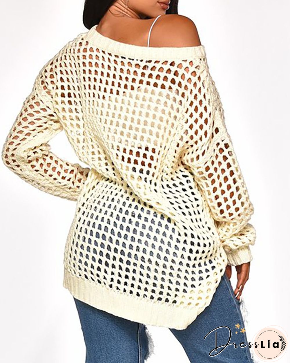 Solid Long Sleeve Hollow Out Sweater