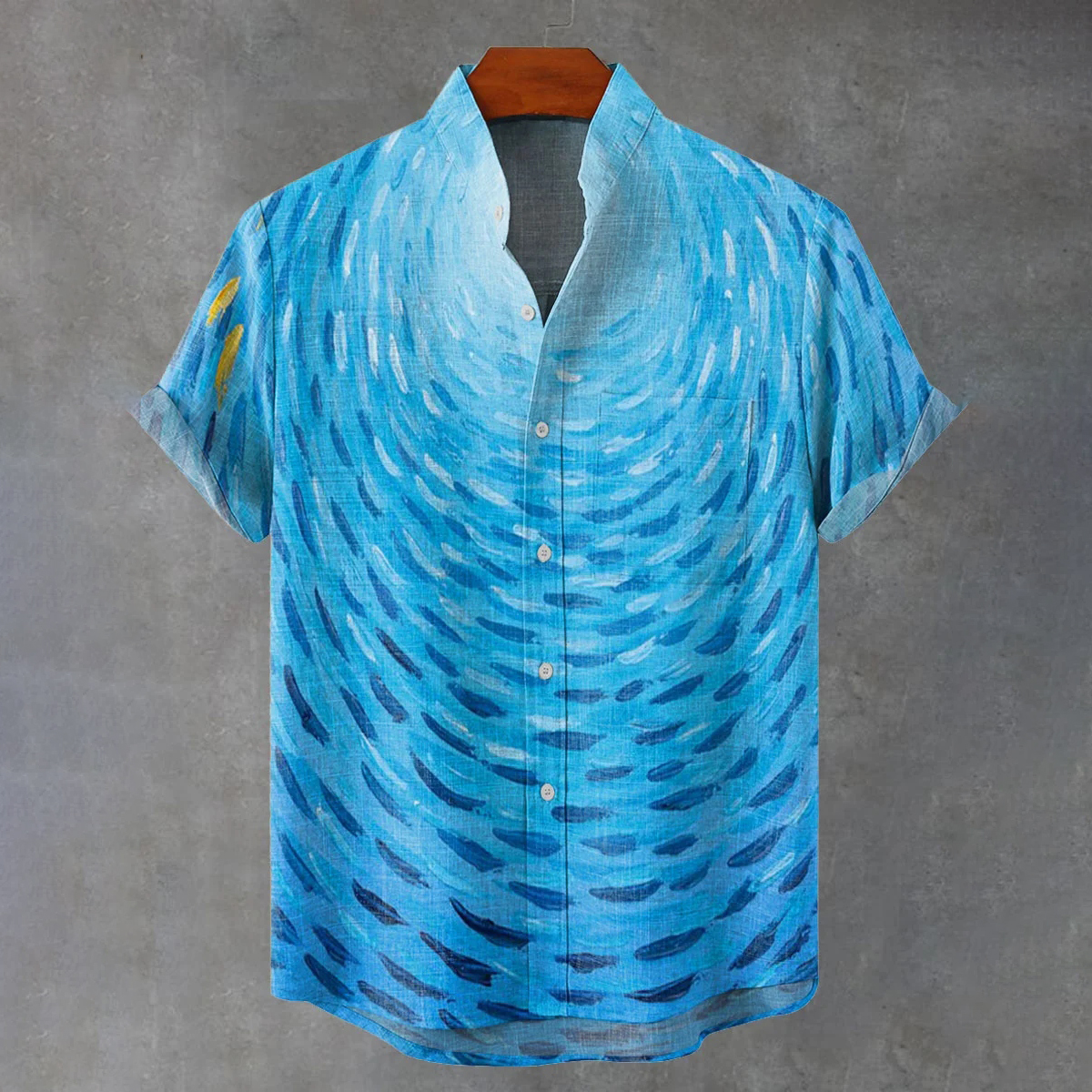 Japanese-style Ocean Pattern Art Print Casual Shirt  artssus