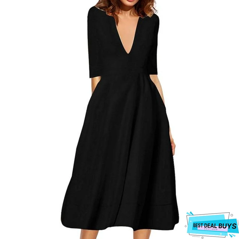 Vintage Women Casual Plus Size Elegant Ball Gown Sexy V Neck Long Party Dresses White Dresses