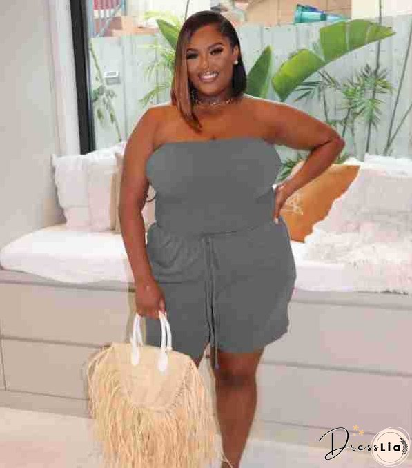 Women's Solid Strapless Plus Size Casual Jumpsuit