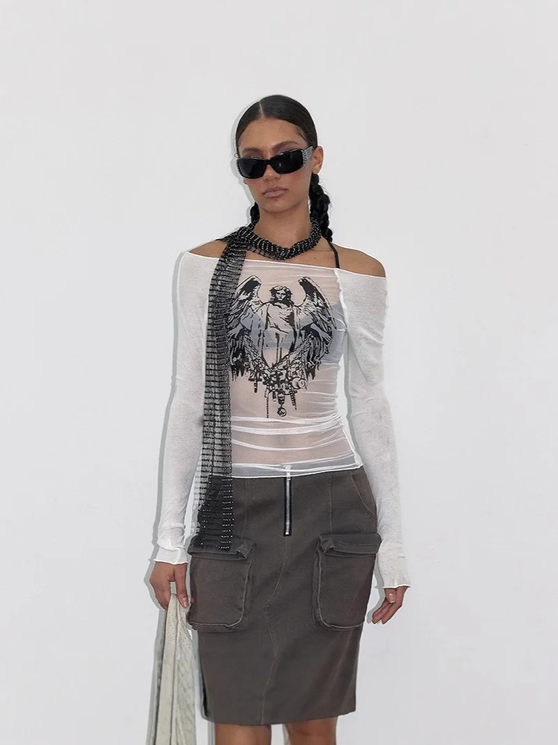 Uveng 2024 Ladies Sexy Dress Gothic Dark Print Beautiful Creative Lady Top