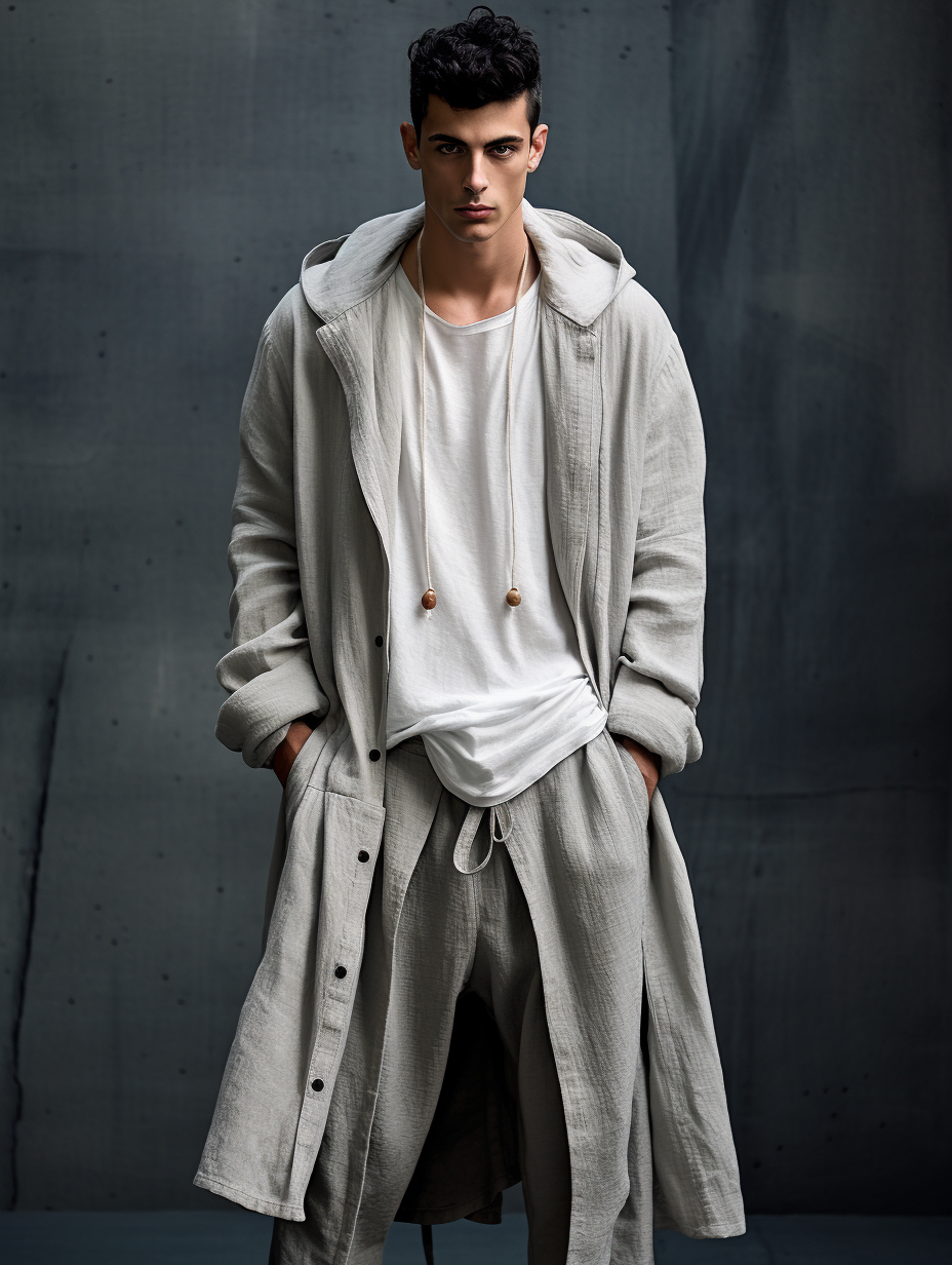 Grey Linen Kimono Hood Causal Coat