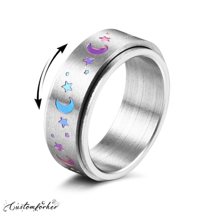 Electroplating Color Star Moon Titanium Steel Turning Ring