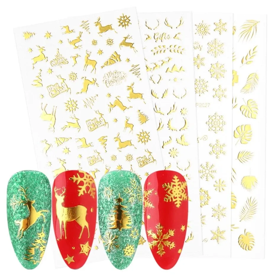 Nail Stickers Embossed 5D Christmas Snow Butterfly Designs Back Glue Nail Decals Decoration Tips For Beauty Salons-Nail Inspo