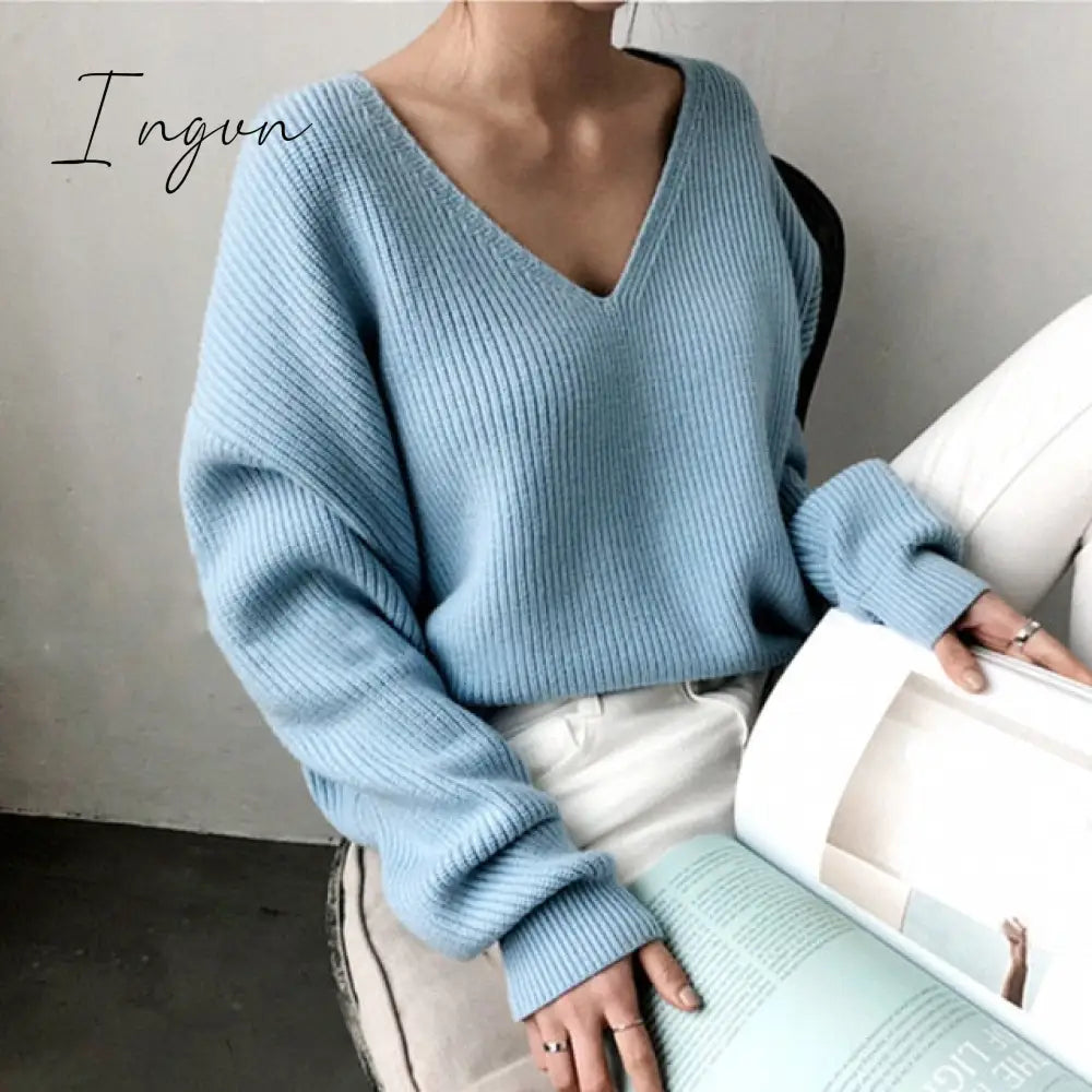 Ingvn - Colorfaith Winter Spring Women&rsquo;s Knitwear Sexy V - Neck Minimalist Tops Korean Irregular
