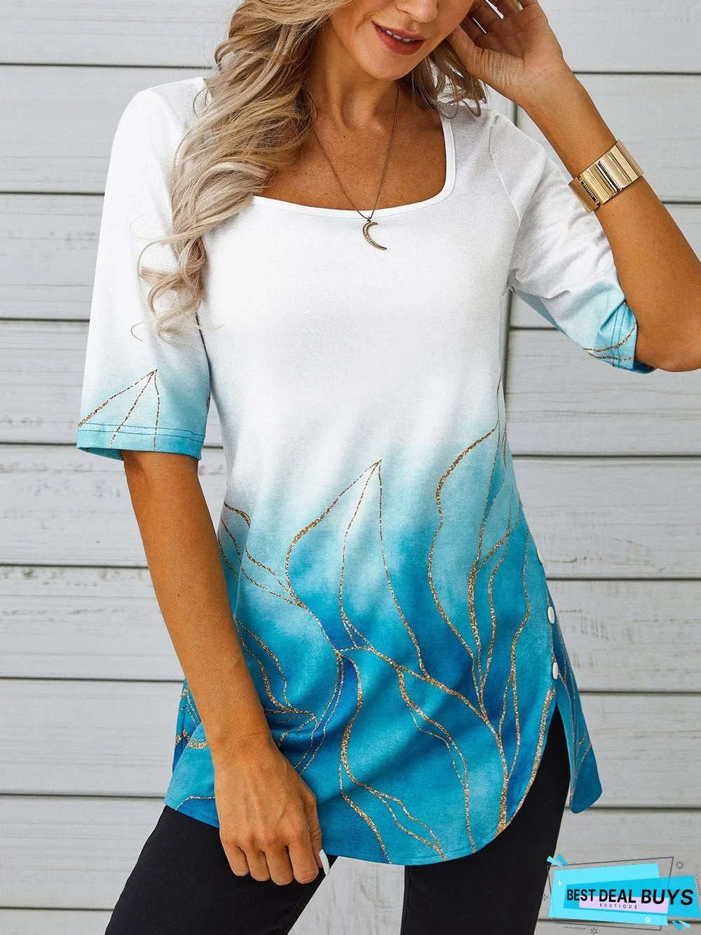 Jersey Square Neck Ombre T-Shirt