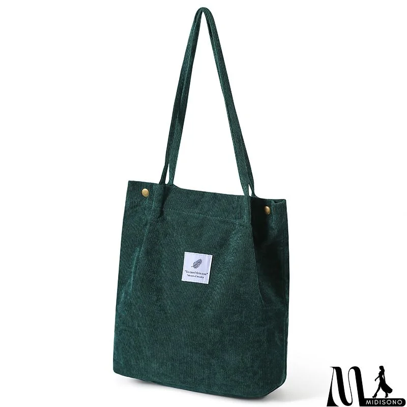 MidiSono - Women Large Smiley Corduroy Shoulder Tote Bag