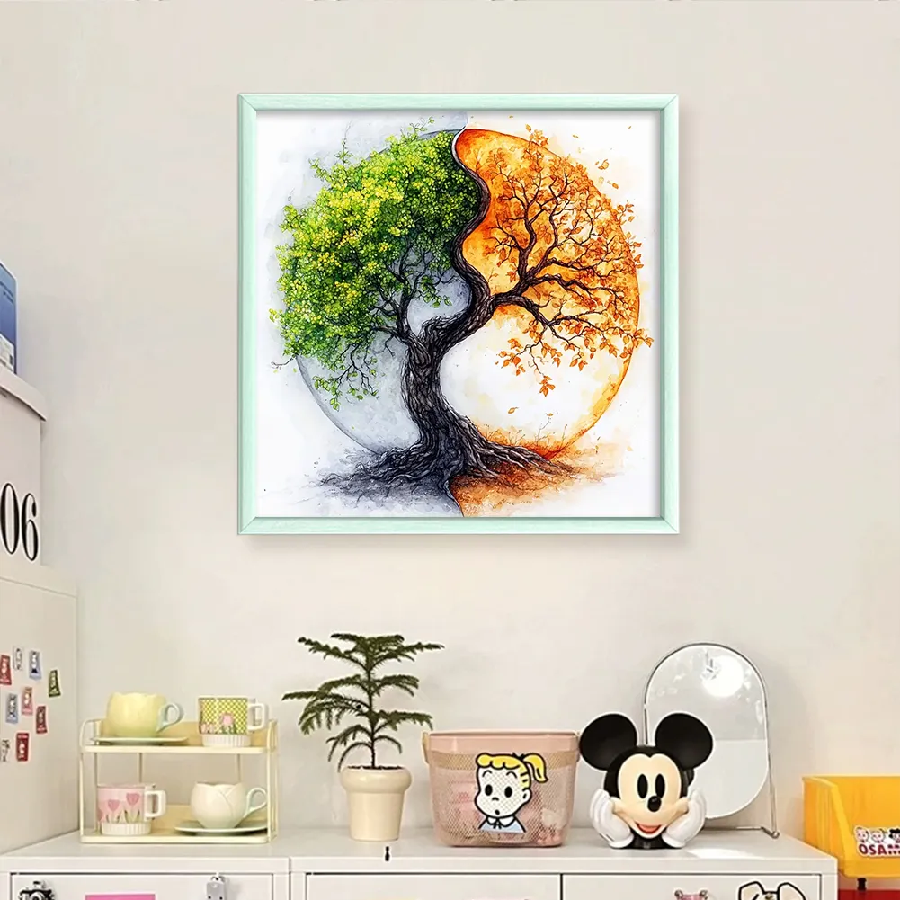 11CT Full Stamped Cross Stitch - Yin Yang Tree(Canvas|40*40CM)