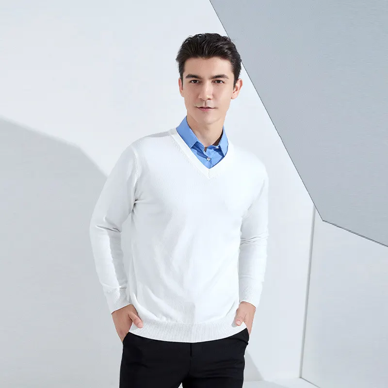 Churchf Churchf And Winter New Men's V Collar Loose Large Size Gentleman Sleeve Long Sleeve Sweater Middle-Aged Knit Chicken Heart Collar Bottom Shirt