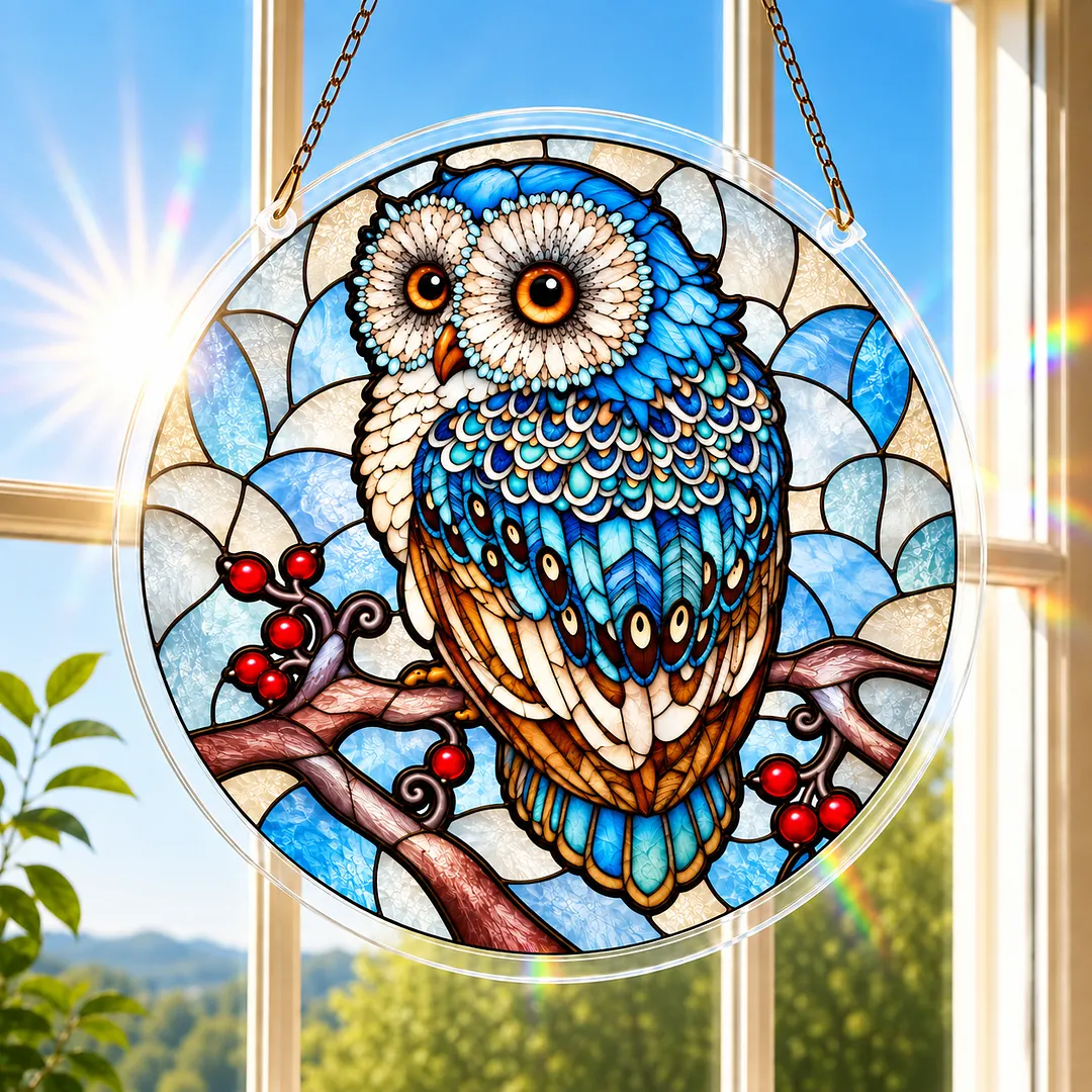 Winter Owl Stained Glass Suncatcher Puzzle