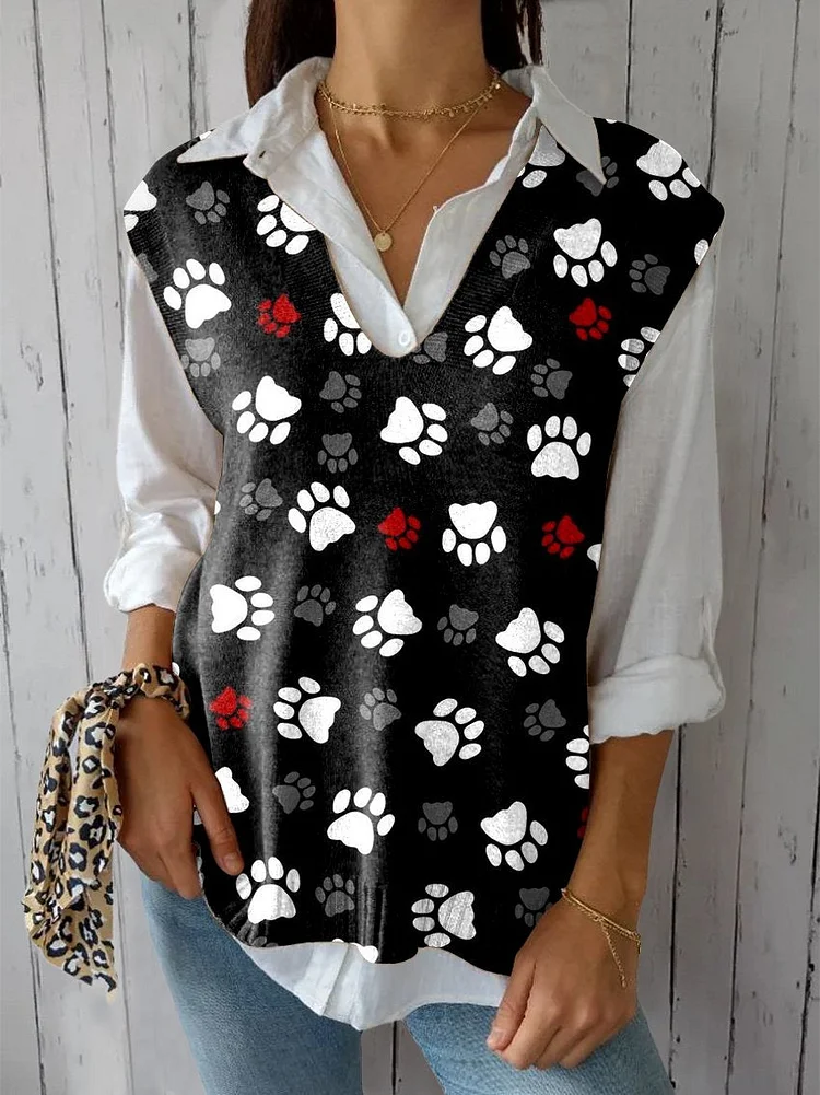 Women's Funny Paw  Art Print Versatile Knitted Vest